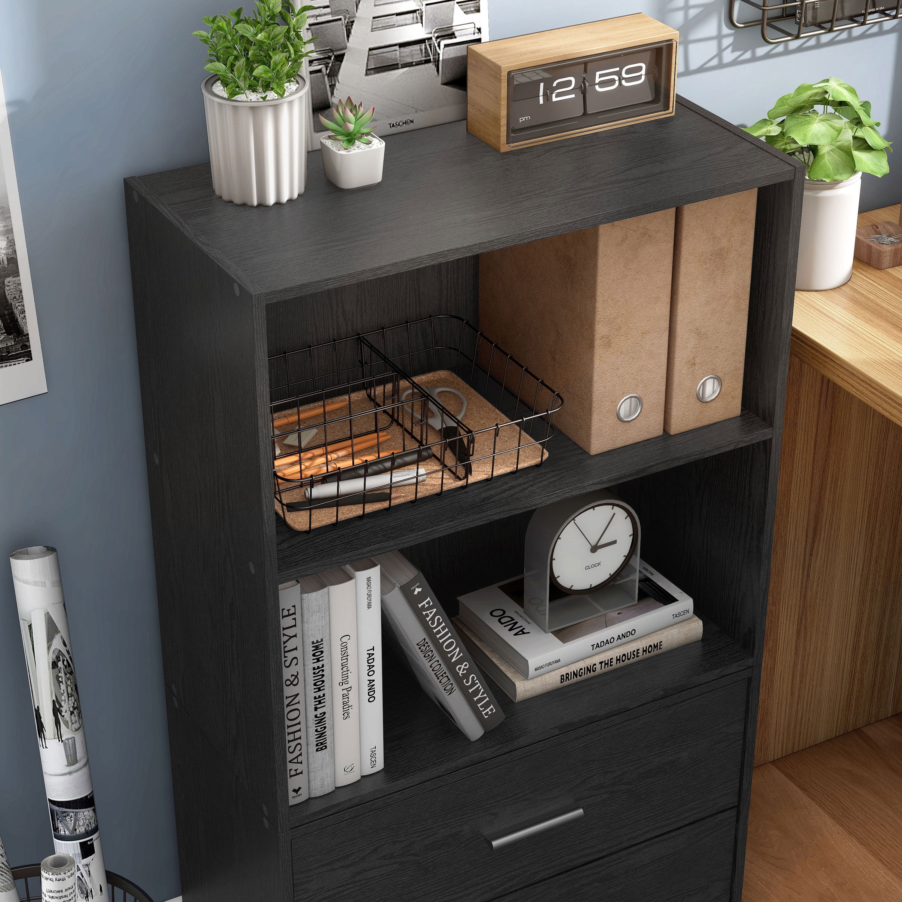 Furniture of America Brooks Stackable 2-Tier Wood Black Bookcase