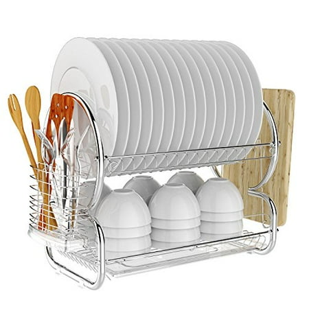 Drainboards Stainless Steel Homdox 2-Tier Dish Rack and Drainboard Set, Chrome Stainless Steel Dish Drying Rack 17L x 10W x 15H Inches ()