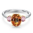 thumbnail image 3 of Gem Stone King 925 Silver and 10K Yellow Gold Ecstasy Mystic Topaz and Pink Lab Grown Diamond Engagement Ring for Women | 2.50 Cttw | Oval 9X7MM | Gemstone November Birthstone | Size 6, 3 of 6