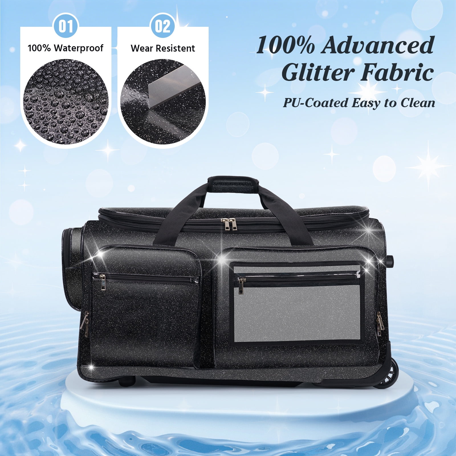 Dance Bag with Garment Rack, Glitter Black 28" Dance Competition Must Haves Competition Dance Bag with Rack, Costumes Rolling Garment Bags For Travel Collapsible Suitcase for Dancers Performers