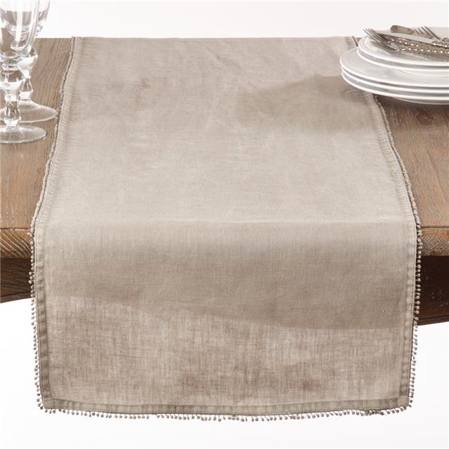 SARO 15062.N1420B 14 x 20 in. Rectangle Pompon Design Set de Table Naturel - Lot de 4