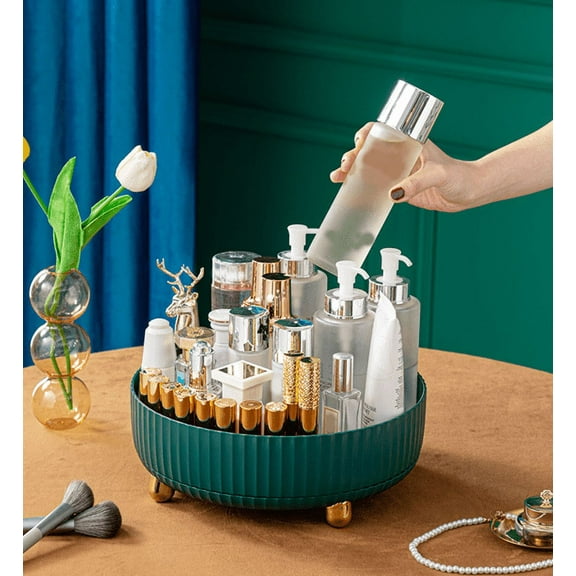 Perfume Organizer, 360°Rotating Round Makeup Organizer for Vanity,Bathroom,Kitchen,Green Modern Lazy Susan Skincare Organizers,Dresser Organizer with Large Capacity for Your Jewelry,Lotions,Perfumes