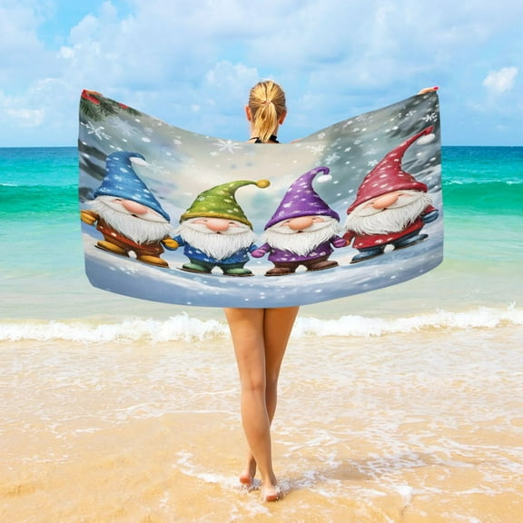Ryvnso Cute Gnomes Christmas Oversized Beach Towel Microfiber Bath Blankets Swimming Fitness 37" x 74"
