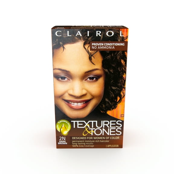 Clairol Textures & Tones Hair Dye Ammonia-Free Permanent Hair Color Creme, 2N Dark Brown, 1 Application