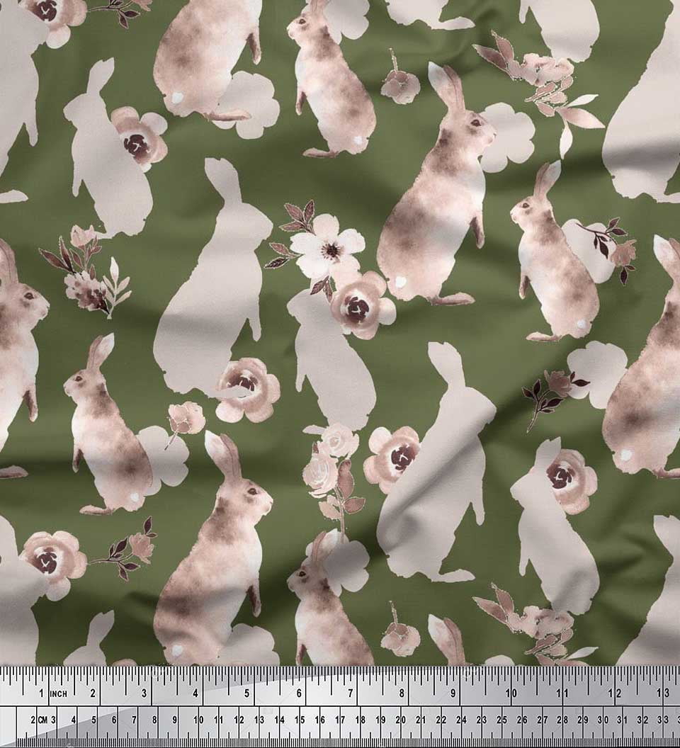 Soimoi Viscose Chiffon Fabric Floral & Rabbit Kids Print Fabric by The ...