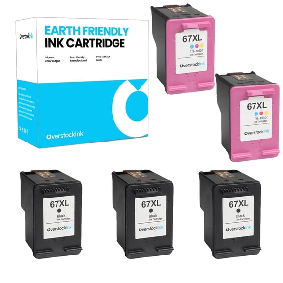 OverstockInk 67XL Printer Ink Cartridges Combo Pack of 5 Compatible for HP 67 Ink Cartridges for DeskJet 4100e 4110e 4120e ENVY 6452e 6454e 6455e (3 Black, 2 Tricolor)