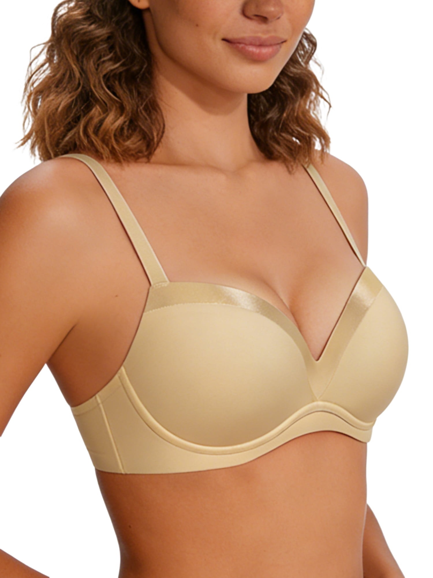 Deyllo Women Sexy Lace See-Through Bra Push Up Unlined Bras Underwire Support Non Padded Pink Underwear Bras 34D