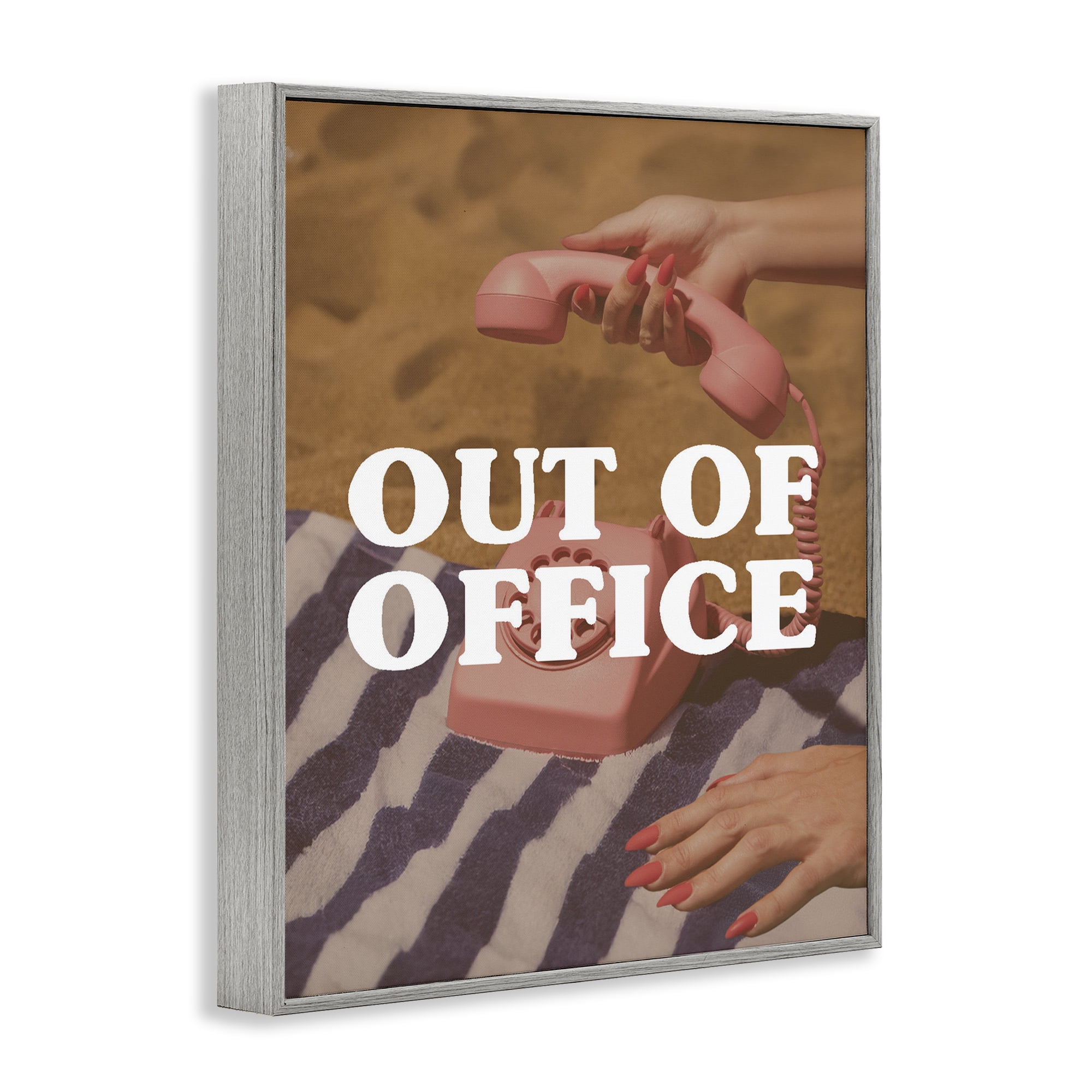 Out of Office Pink Phone Gray Framed Giclee Art, design by Lil' Rue