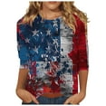 thumbnail image 2 of Cavosen USA Flag Shirts for Women Petite 4th of July 3/4 Sleeve Round Neck Shirts USA Star Striped Print Shirts Lady XL Red White and Blue Casual Tops Patriotic Tunic Tees 2025 Patriotic Blouses, 2 of 5