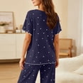 thumbnail image 3 of QIbmong Cotton Pajamas for Women Set Tie-Dye Ruffle Pajama Sets Short Sleeve Crew Neck Tops Wide Leg Pants Summer Comfy Pjs Outfits(Navy,XXL), 3 of 6