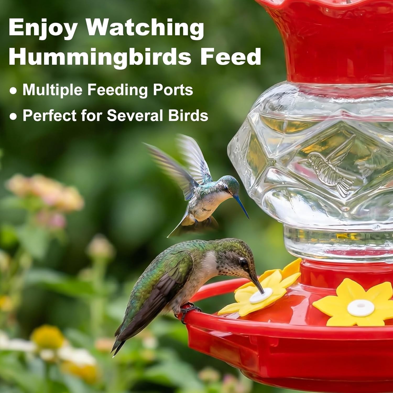 Plastic Hummingbird Feeders for Outdoors Hanging,1 Pack 18OZ Diamond Humming Bird Feeders with 6 Feeding Ports & Perch, Built-in Ant Moat, Gifts for Women, Durable Outside Garden Decor