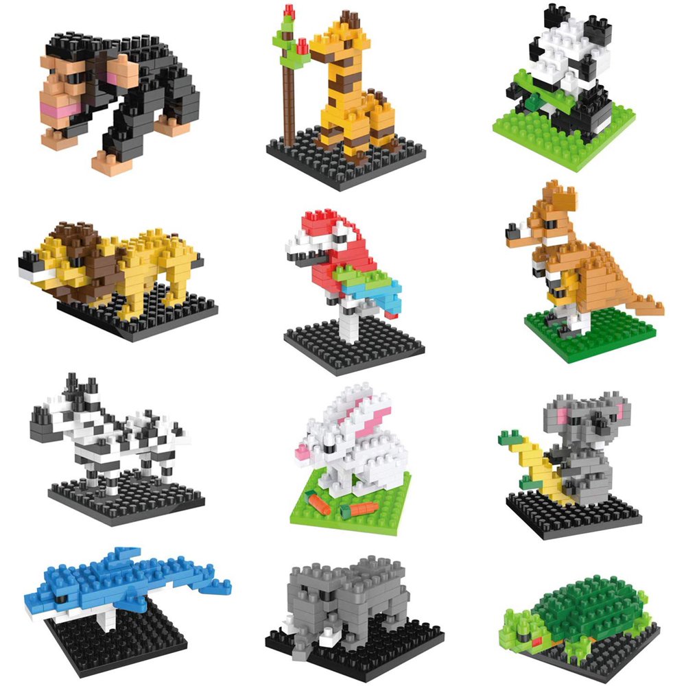 Fun Little Toys Mini Animals Building Blocks Boxes Sets Multicolor Party Favors 12 , Pieces