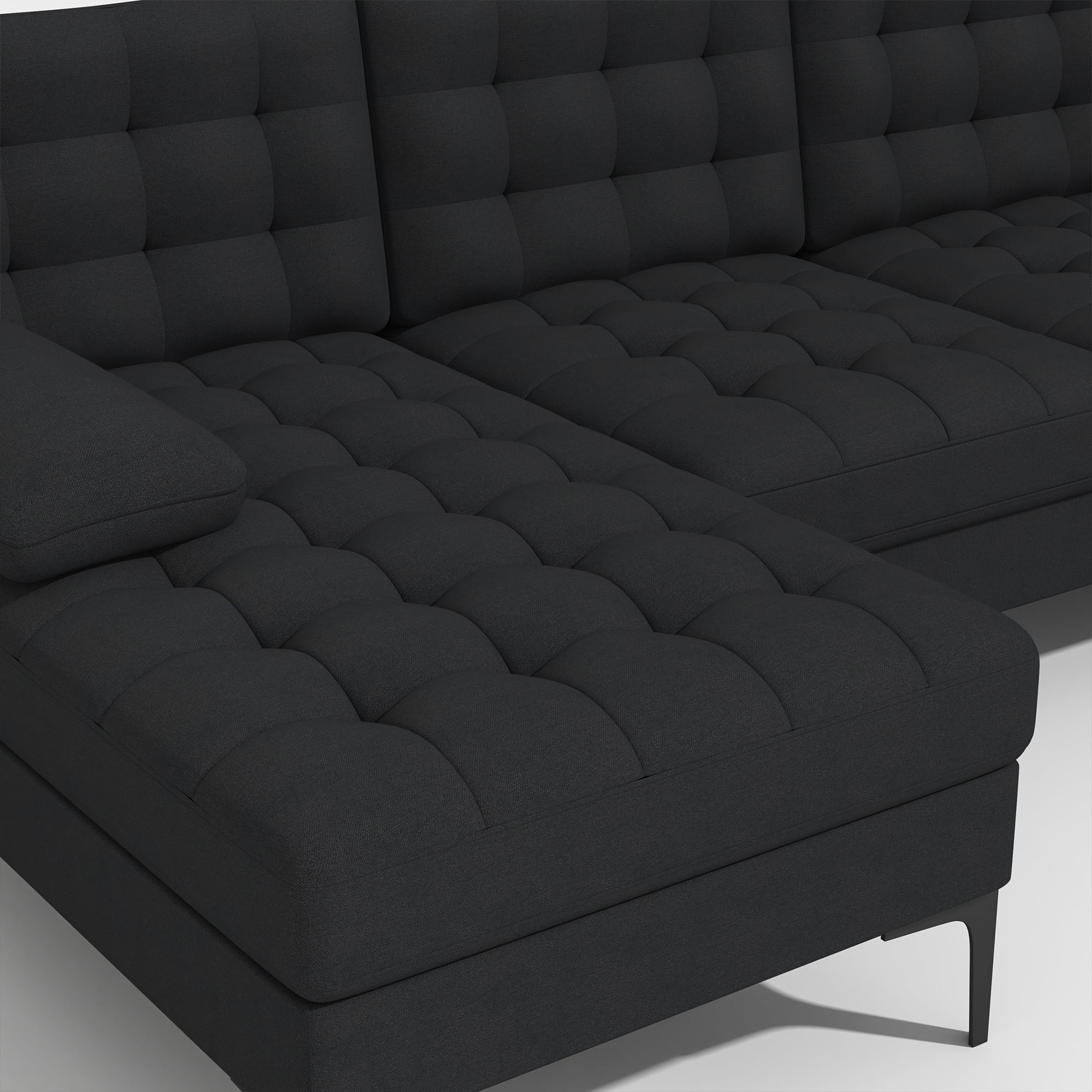 Kadyn U-shaped Soft-Covered Armrest Backrest Seat, Upholstery Sectional Sofa Couch with Wooden Frame Iron Frame, Black