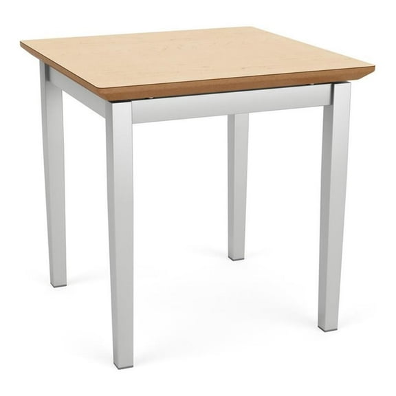 Lesro Lenox Steel Metal Modern Waiting Room Guest End Table in Silver and Natural Maple