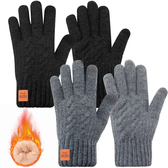 Bocaoying 2 Pairs Winter Gloves for Men, Touchscreen Warm Knitted Gloves, Warm Glove Liners, Elastic Knit Snow Gloves for Winter Running Hiking