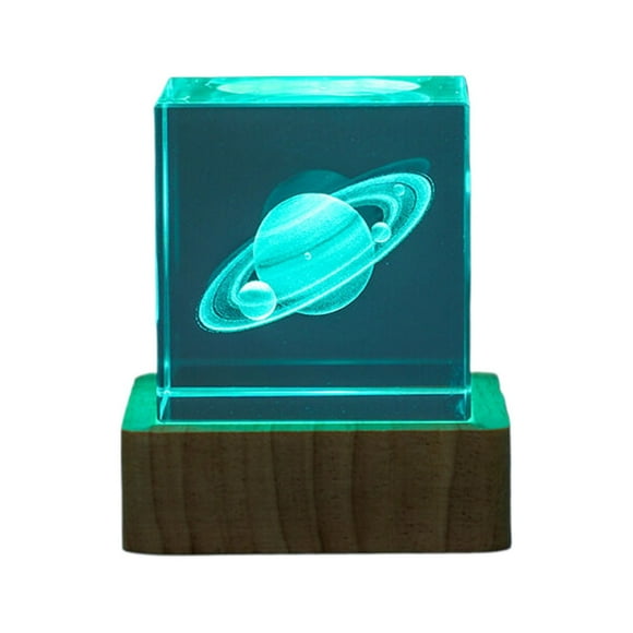 Skylight Planet Ornament C--Surakey Galaxy Cube Night Light Decorative Lamp Moon Lamp Gift Glass Cube With Colorful Light Stand Ornament Home Decor Gifts for Mother'S Day 4Cm Saturn