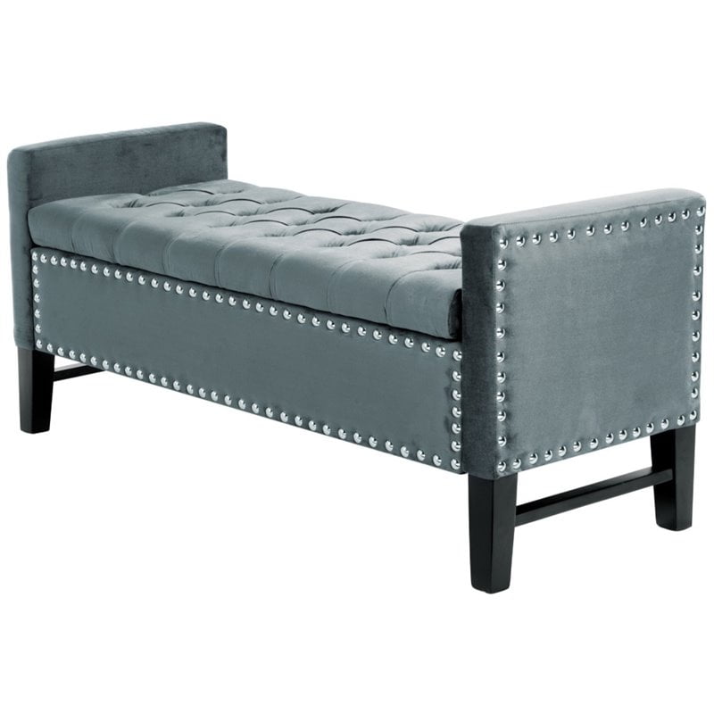 Brika Home Velvet Tufted Storage Bench In Slate Blue