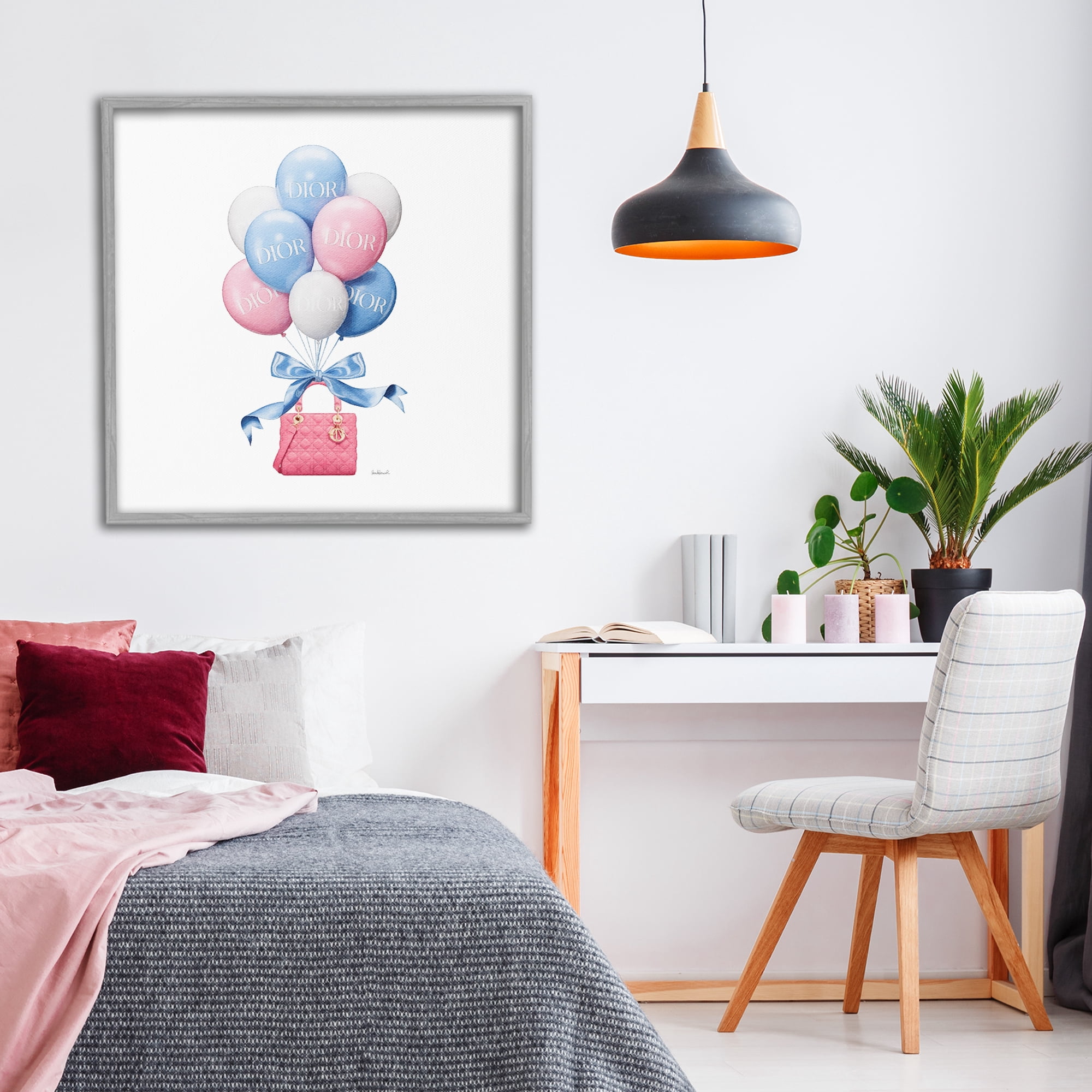 Stupell Industries Pink & Blue Handbag Balloons Gray Framed Giclee Art, design by Amanda Greenwood