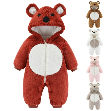 

Kids Baby Boys Romper Toddler Bodysuit Cartoon Animals Cosplay Cute Bear Jumpsuit Winter Autumn Flannel Fleece Zipper Romper