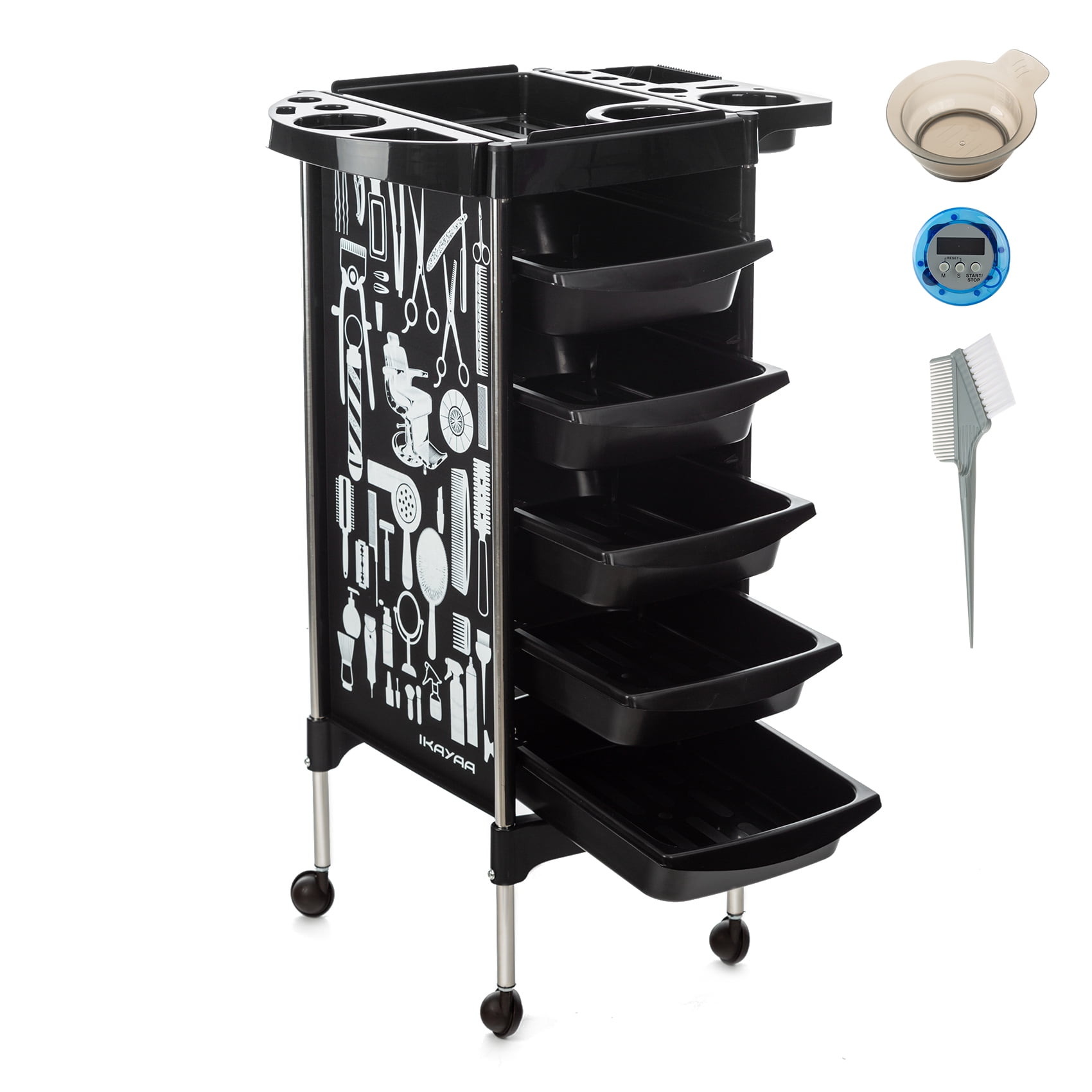 Hairdressing Cart 6 Shelves with 5 Detachable Drawers Side Basket and Hair Dryer Basket Durable and Quiet Ejoyous Rolling Trolley Serving Table Massage Hair Salon Cart 