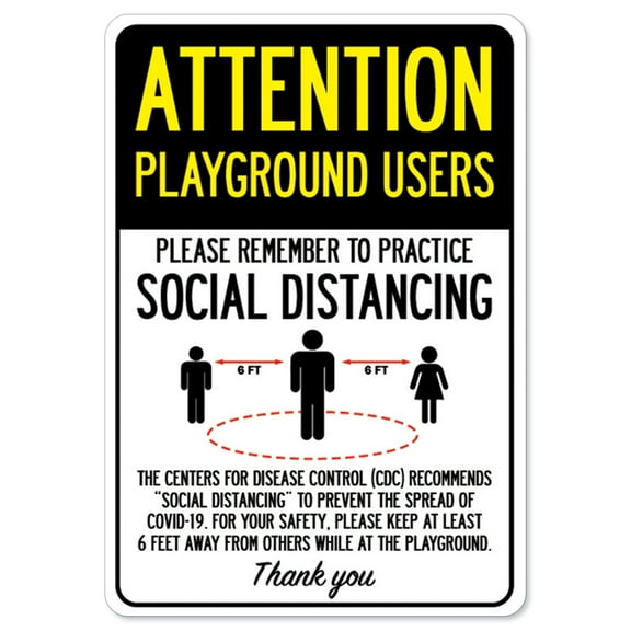 Public Safety Sign - Attention Playground Users Practice Social Distancing | Peel And Stick Wall Graphic | Protect Your Business, Municipality, Home & Colleagues | Made in the USA