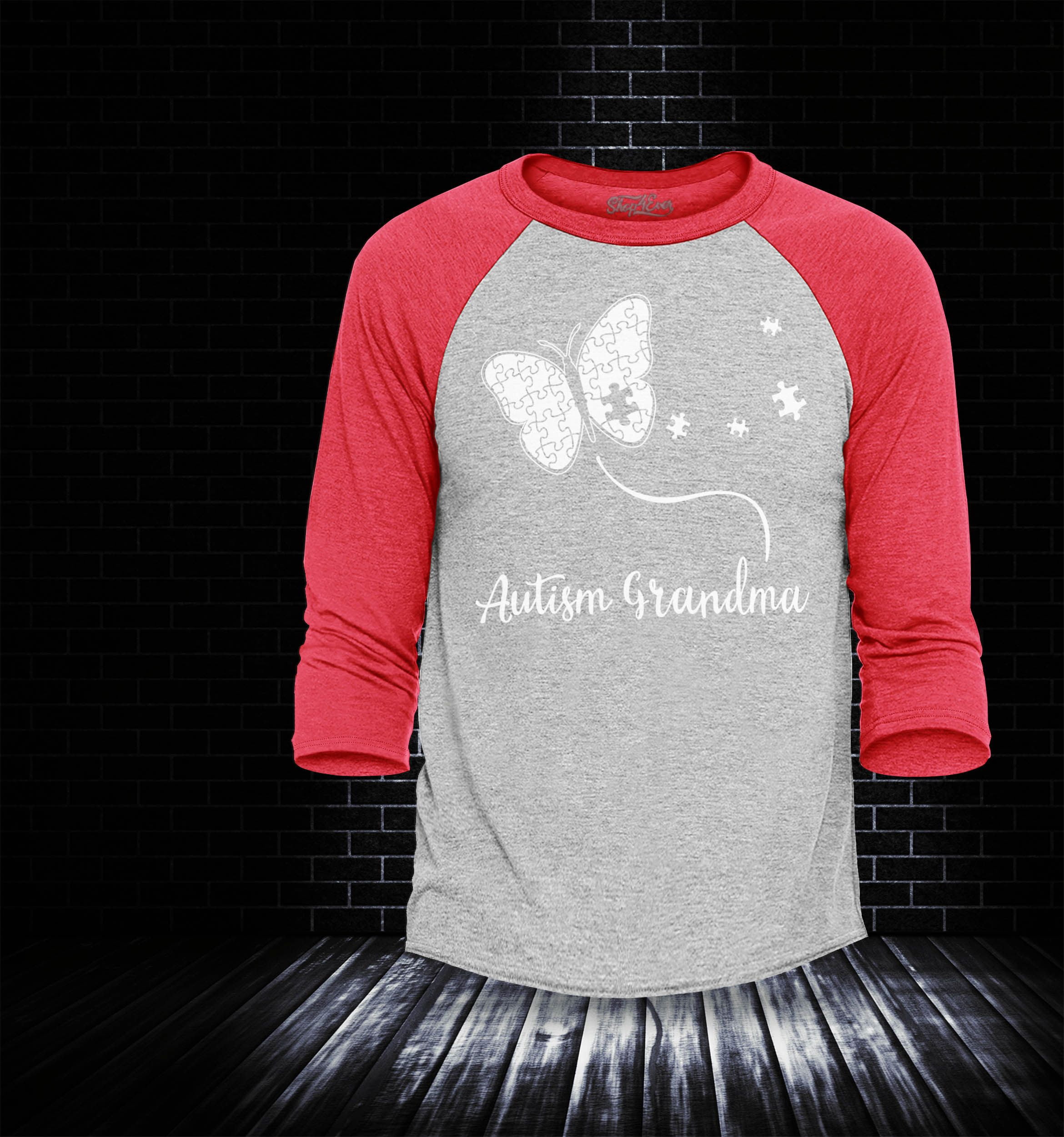 Shop4Ever Men's Autism Is My Super Power Autism Awareness Raglan Baseball Shirt Large Heather Grey/Red