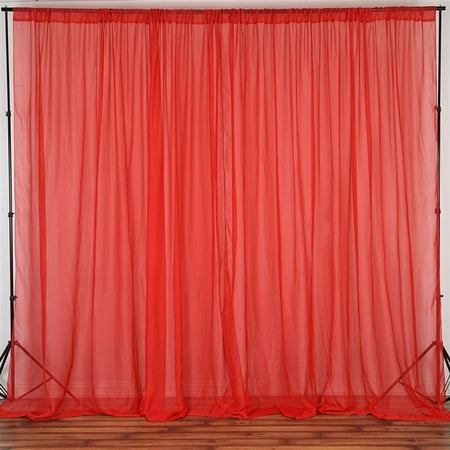 Image of Efavormart 2 Pack | Red Fire Retardant Sheer Organza Premium Curtain Panel Backdrops With Rod Pockets - 10ftx10ft