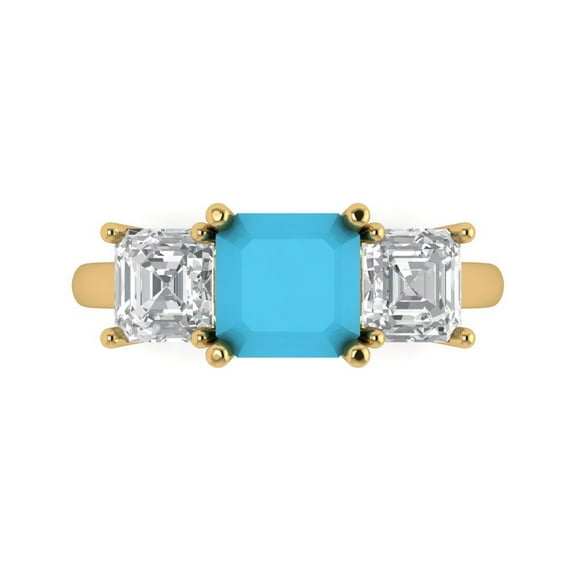 Clara Pucci 14K Yellow Gold 4ct Turquoise Three-Stone Ring for Women