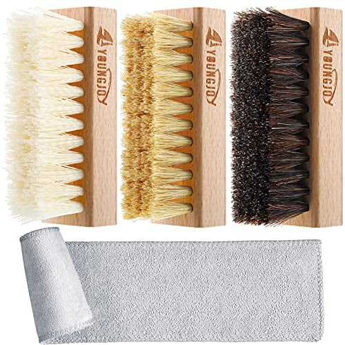 3 Pieces Dual Sided Sneaker Shoe Cleaner Brush Set Boar and Plastic Bristles 