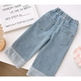 thumbnail image 5 of Girls Casual Jeans Baggy Denim Pants Floral Embroidered Straight Wide Leg Loose Elastic Waist Cute Fall Spring Trousers, Light Blue, 7 Years, 5 of 6