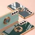 thumbnail image 6 of for Galaxy S21 Case with Ring, Built-in Rotation Finger Ring Kickstand Cover with Shiny Plating Rose Gold Edge Work with Magnetic Car Mount Slim Thin Bumper Case for Women Girls Teal, 6 of 14