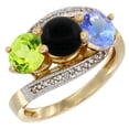 thumbnail image 1 of 14K Yellow Gold Natural Peridot, Black Onyx & Tanzanite 3 stone Ring Round 6mm Diamond Accent, size 5, 1 of 2