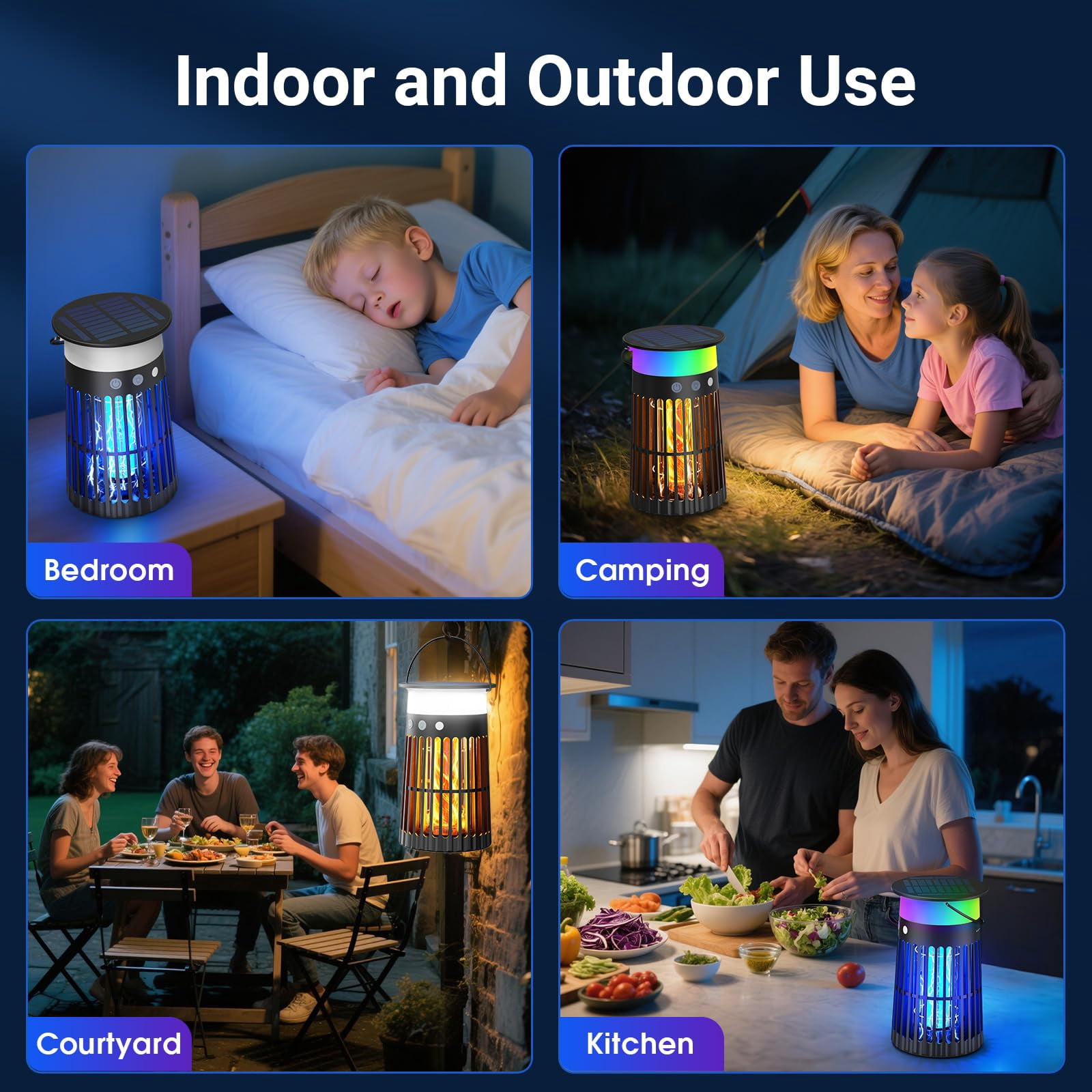 Solar Bug Zapper Outdoor with Flame & RGB Light, Aenkyo Electric Mosquito Killer, 2,100 Sq.ft.Coverage for Patio, Garden & Backyard