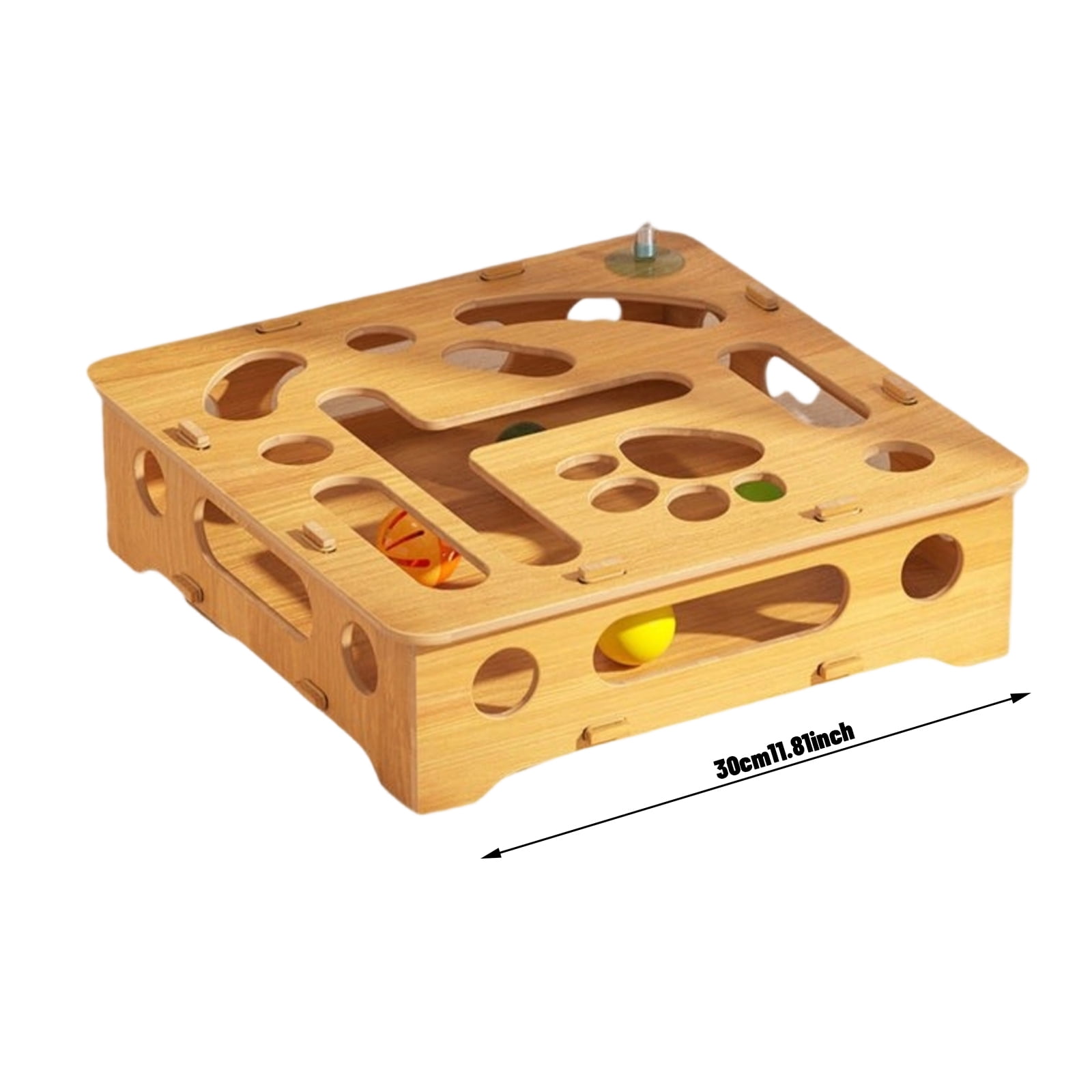 Interactive Cat Toy - Scratch Puzzle Enrichment Box with Bells, Stress Relief for Cats, Interactive Puzzle Game for Indoor Cats (1 Maze Box + 2 Bell Balls)
