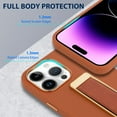 thumbnail image 2 of Designed for iPhone 14 Pro Max Case with Finger Loop Strap Luxury Gold Plating Leather Kickstand Wristand Phone Cover for Women Men-Brown, 2 of 11