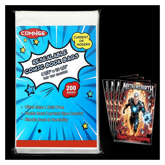 Fundas para cómics Comnge 200 unidades, libres de ácido, 17,5 x 27 cm