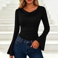 thumbnail image 4 of Xaqiouau Off Shoulder Sweater for Women Ribbed Knit Long Sleeve Bell Sleeve Slim Fit Asymmetrical Hem Pullover Casual Fall Winter Top, 4 of 7