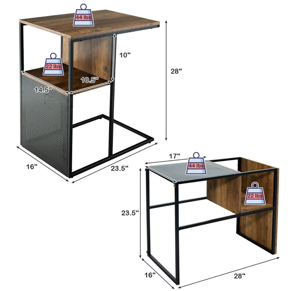 Finihen End Side Table, 2-Tier C-Shaped Reversible End Table with Wooden Shelf, for Living Room, Bedroom, Brown Finihen End Side Table, 2-Tier C-Shaped Reversible End Table with Wooden Shelf, for Living Room, Bedroom, Brown