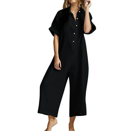 

Rovga Jumpsuits For Womenummer Short Sleeve Button Down Pockets Jumpsuits Rompers