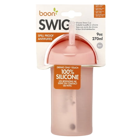 Boon Swig Toddler Silicone Straw Cup, 9 Ounces Pink