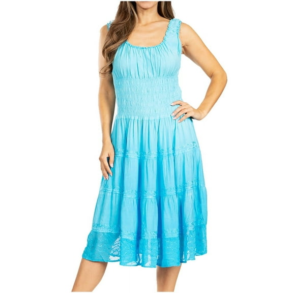 Sakkas Spring Maiden Ombre Peasant Dress - Blue - One Size