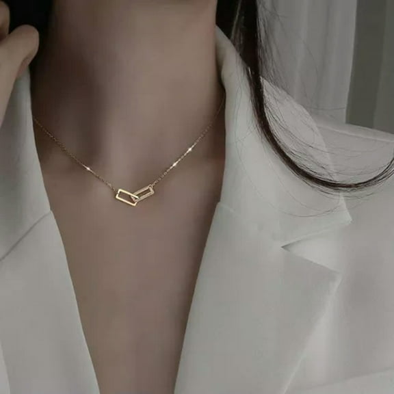 GKNET Fashion Butterfly Zircon Pendant Necklace Chain Women Wedding Party Delicate Jewelry Gift-Gold Double Square