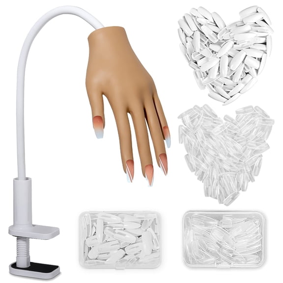 Mano de práctica para uñas acrílicas LIONVISON Silicone con 200 puntas de uñas