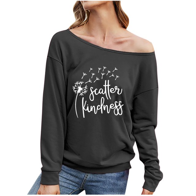 Camiseta de manga larga con cuello inclinado estampado casual suelto de moda para mujer Fridja ghj987+815