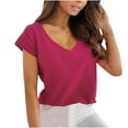 thumbnail image 1 of OAVQHLG3B T shirts for women Summer Casual Casual Solid Color Short Sleeve V-Neck T-Shirt Top Blouse, 1 of 9