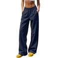 thumbnail image 2 of Khunlpohl Womens Casual Pants Elastic Waist Solid Color Joggers Pant Straight Legs Lightweight Loose Trousers with Pockets, 2 of 5
