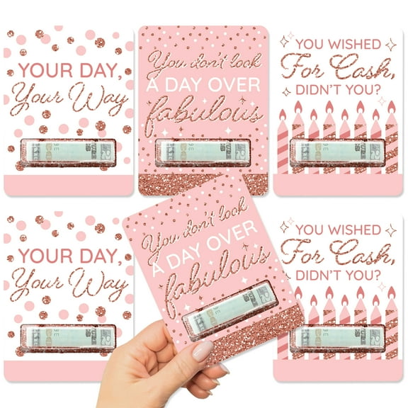 Big Dot of Happiness Pink Rose Gold Birthday - DIY Assorted Happy Birthday Cash Holder Gift - Funny Money Cards - Set of 6