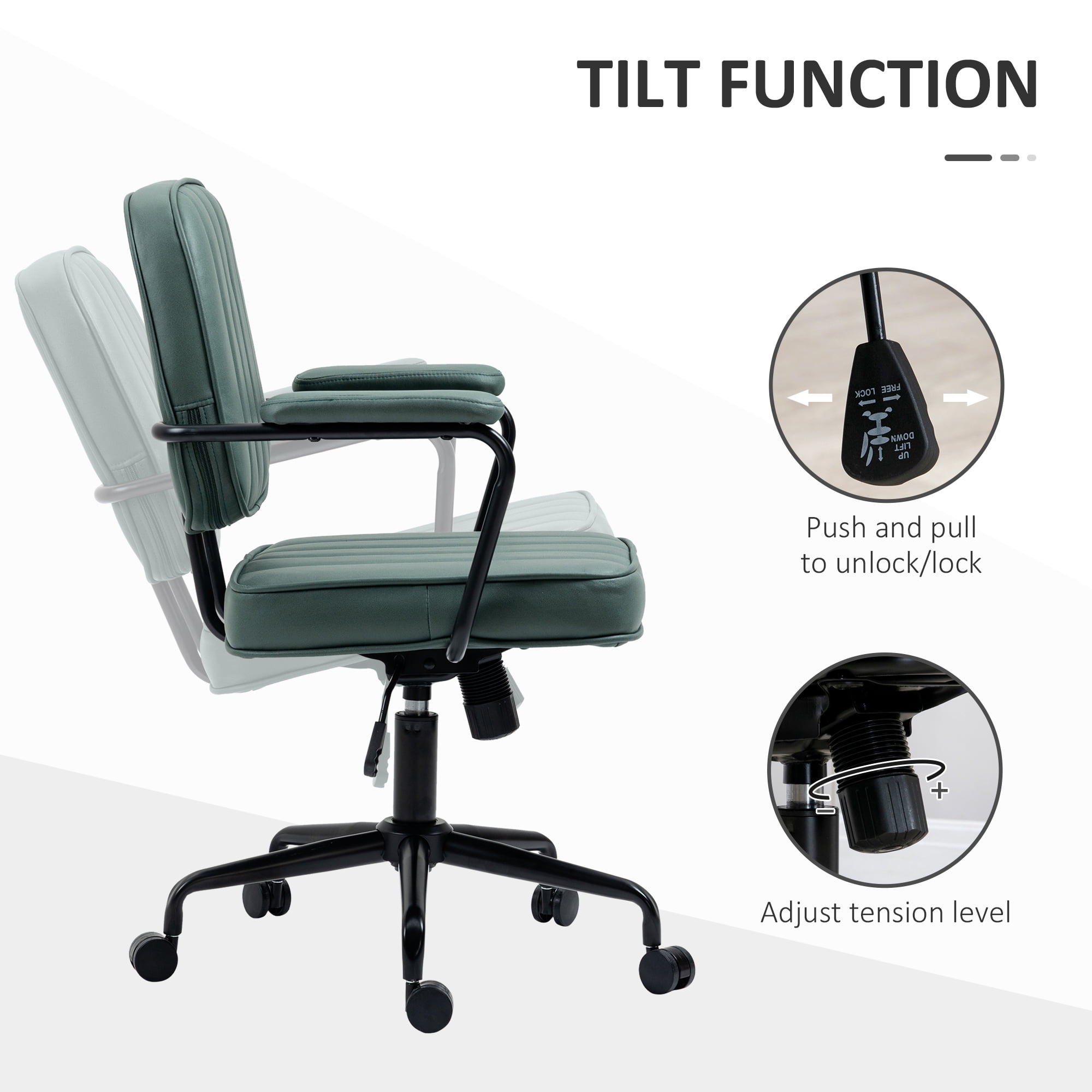 Office Chair, Green Microfiber, Adjustable Height, Tilt Function, 264 lb Capacity
