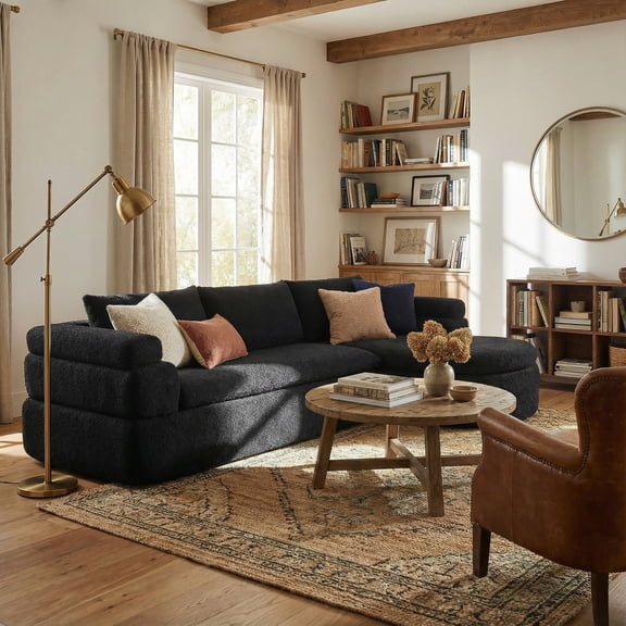 Christopher Knight Home 106" Modern L-Shaped Sectional Sofa, 4 Seat Upholstered Modular Couch, Black