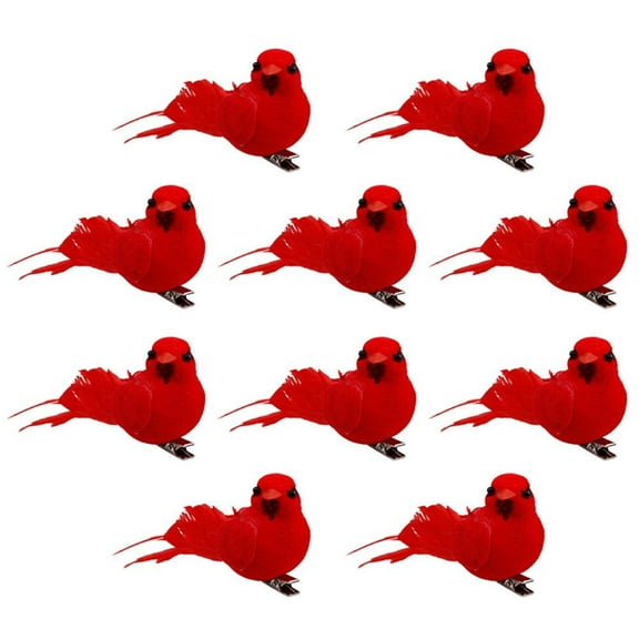 Dalrosia 10PCS Christmas Mini Cardinal Clip on Tree Ornaments Bird Decorations, Artificial Red Cardinal Birds Ornament with Metal Clip for DIY Crafts Christmas Tree Gardening Wreath Decoration